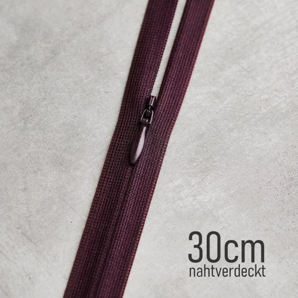 Nahtverdeckter Reißverschluss bordeaux rotbraun 30cm – meetMILK Maroon YKK