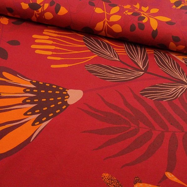 Jersey Maxi Blätter Blüten Borte rost rot – Herbstgold von Blaubeerstern