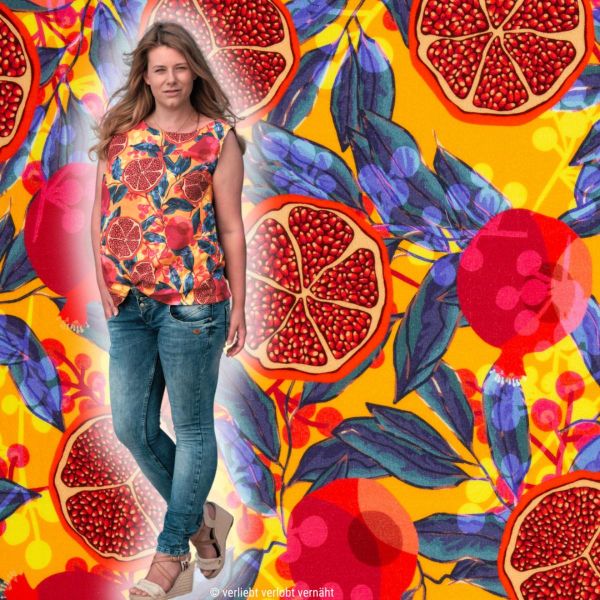 Double Slub Musselin Granatapfel gelb orange – Double Gauze Pomegranate by Swafing