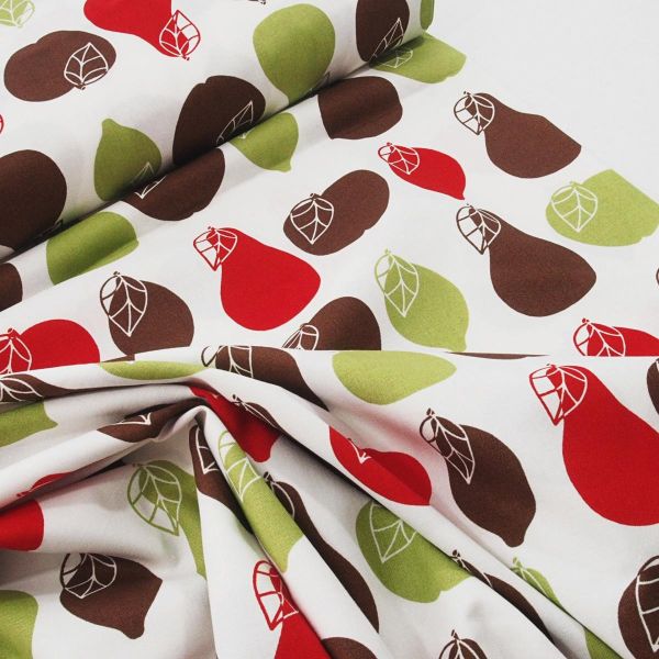 Baumwolle Früchte Apfel Birne Zitrone rot grün braun Retro von Westfalenstoffe Living