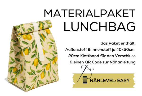 Materialpaket für eine Lunch Bag - Canvas Zitronen Vichy Karo gelb - Geschenkset