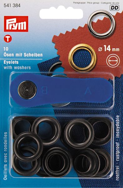 10 Ösen mit Scheiben 14mm schwarz brüniert - mit Werkzeug