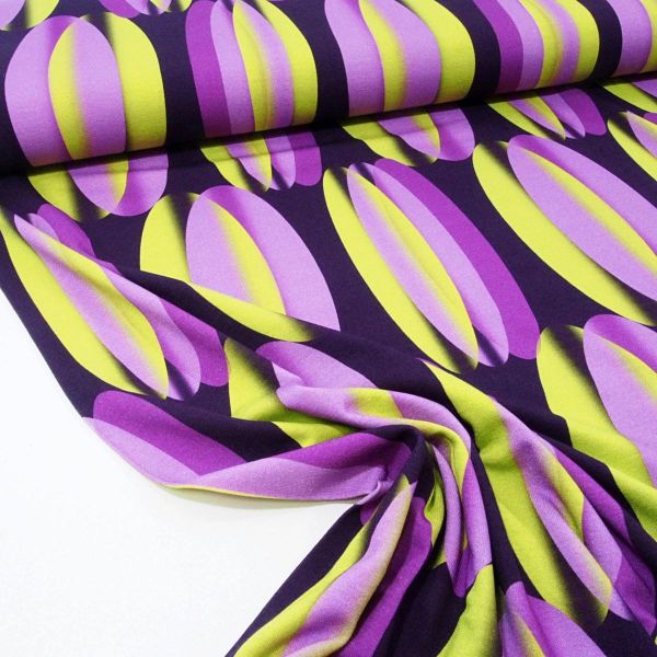 Viskose Jersey RETRO STYLE - Tulpen Tapeten Muster apfelgrün lila Vintage