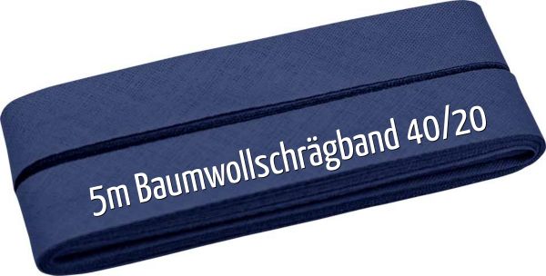 5m Schrägband aus Baumwolle dunkelblau - Baumwollschrägband 40/20/10