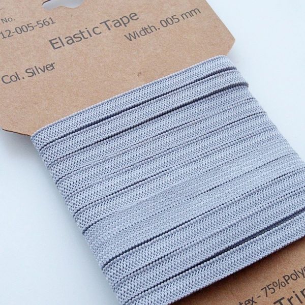 3m schmales Gummiband silbergrau 5mm breit – Maskengummi silver