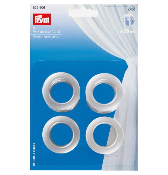 8 Maxi Ösen aus Kunststoff matt silber 25mm - Vorhangösen Gardinenringe Stoffösen Click von Prym