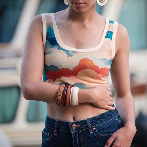 French Terry mit Wolken in orange petrol - Cool Clouds 150cm breit von See You At Six