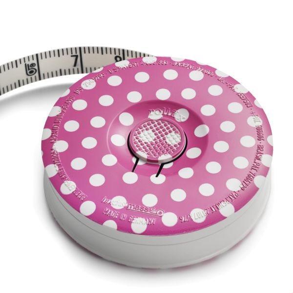 Maßband pink dots von PRYM love - 150cm lang einrollbar mit cm Einteilung
