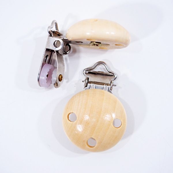 Schnullerketten Clip Holz - für Nuckel und Kinderwagenketten & Hosenträger