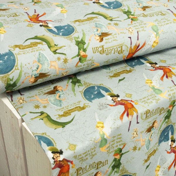 Baumwolljersey Peter Pan hellblau grün - Jersey Tinkerbell und Käptn Hook