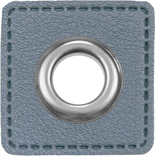 Ösen auf Kunstleder zum Aufnähen - Ösen Patches Ø 11mm in hellblau