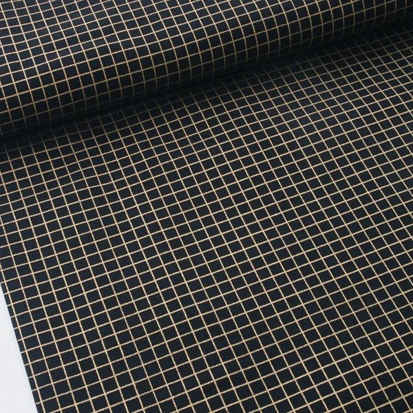 Baumwolle Karo Gitter schwarz gold metallic - Grid by Kimberley Kight