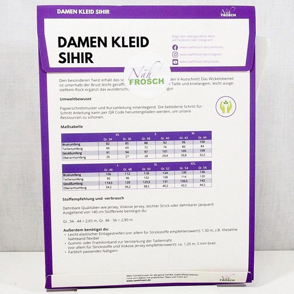 SALE - Schnittmuster Damen Kleid Sihir mit eleganter Raffung Gr. XS-XXL von Nähfrosch