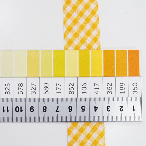 Breites Schrägband gelb kariert 60/30mm gefalzt – Fb. 5 Vichykaro gelb