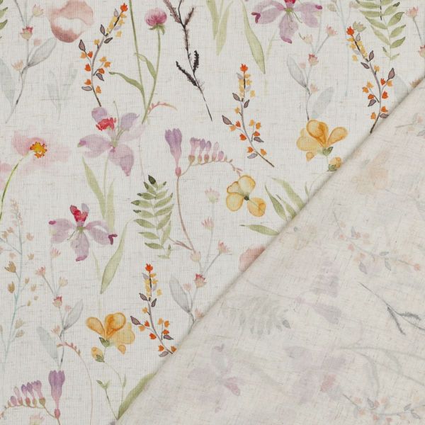Viskose Leinen Slub – zarte Aquarellblumen auf Cremeweiß – edler Blusen- & Kleiderstoff
