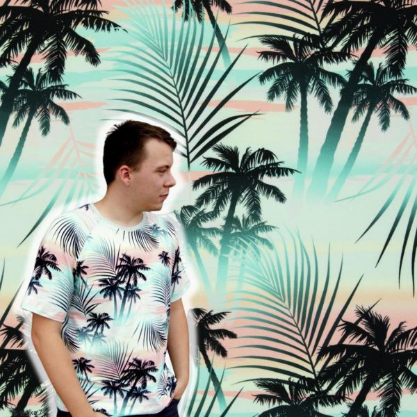 Polo Piqué Jersey Tropical Palmen mint grün apricot - Serie Malta by Swafing