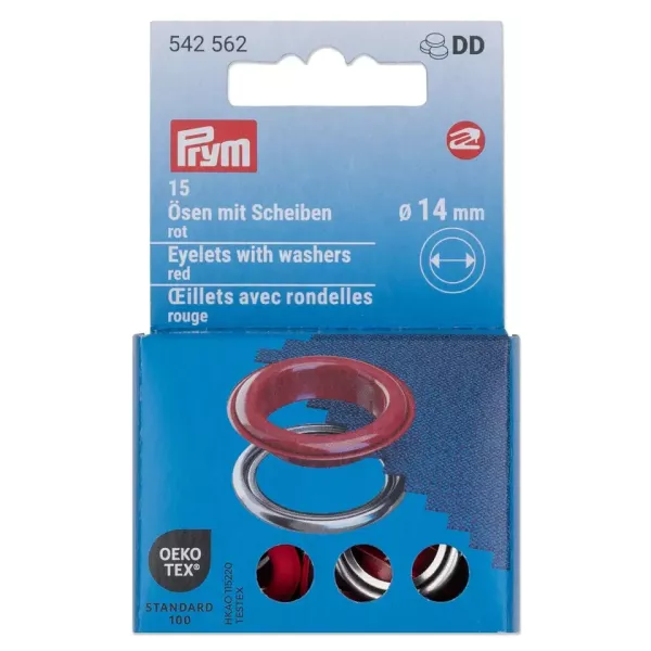 15 Ösen mit Scheiben 14mm rot - für das Prym Vario Creative Tool