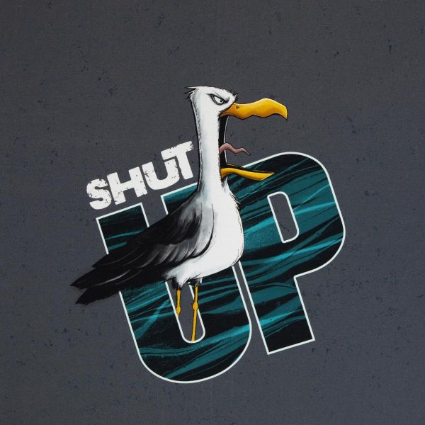 Dekostoff Möwe Ole "Shut up!" von Thorsten Berger - für Kissen Taschen 90x140cm