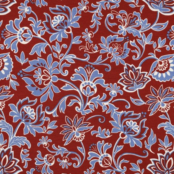 Romanitjersey Punta di Roma Blumen bordeaux hellblau – super stretchiger Viskosejersey