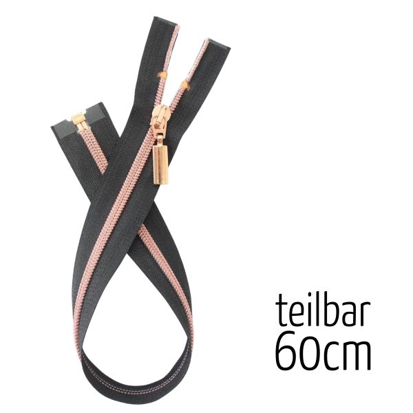 Reißverschluss schwarz kupfer metallic teilbar 60cm lang für Jacken