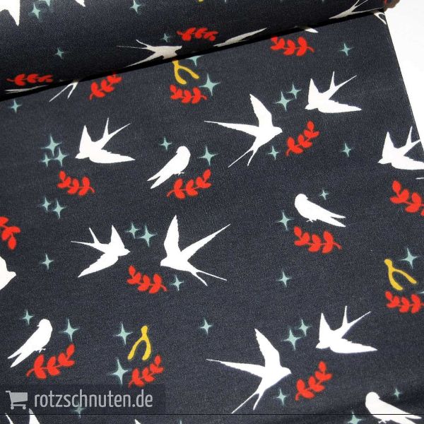Bio Jersey Interlock BIRCH Tall Tales – Schwalben marine - SWALLOWS DUSK KNIT