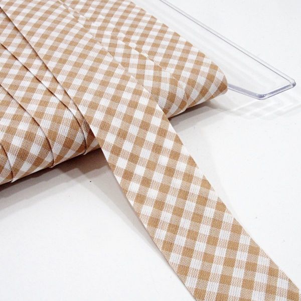Breites Schrägband beige kariert 60/30mm gefalzt – Fb. 4 Vichykaro sand