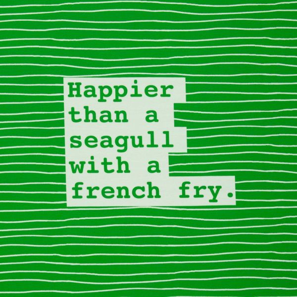 Maritimer Sweat grün mit Streifen und frechem Spruch SEAGULL by Käselotti – 100cm Panel French Terry