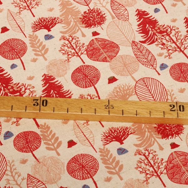 Kokka Leinenstoff Serie Trefle Waldmotiv rot beige