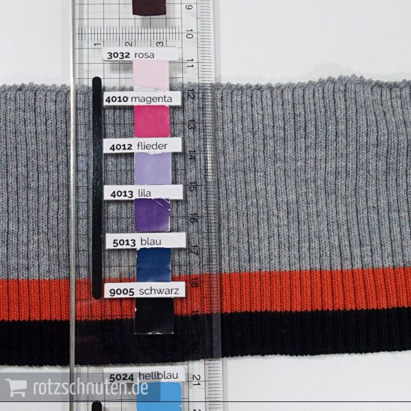 Strick Bündchen College grau rost schwarz Streifen – Rippbündchen BONNIE 100x8cm Retro