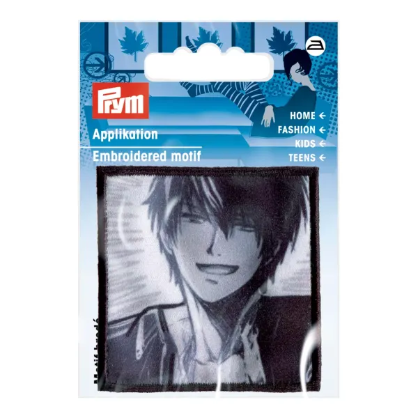 Bügelbild K-Pop Junge schwarz weiß– Applikation 55 × 55 mm