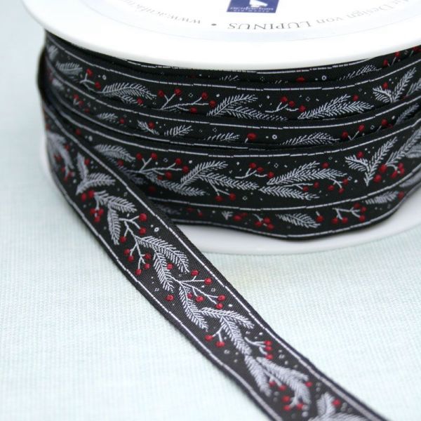 Webband winterlich - Beerenzweige - von Acufactum anthrazit weiß rot