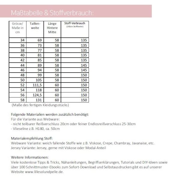 Schnittmuster A Linien Rock Alba Damen Lillesol woman No.66 Gr. 34-58