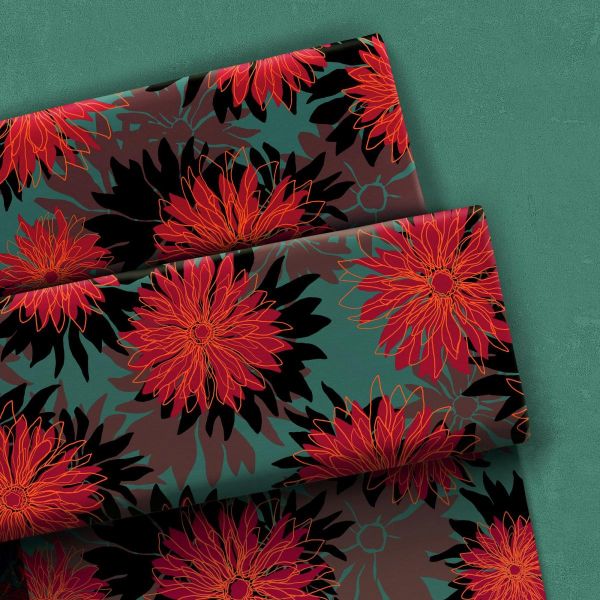 Viskose Kleider & Hosenstoff Blüten grün rot - Asteria by Thorsten Berger von Swafing