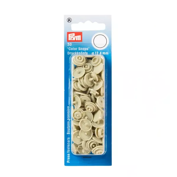 30 Prym Color Snaps – Beige farbene Druckknöpfe (Ø 12,4 mm) für Kleidung & Accessoires