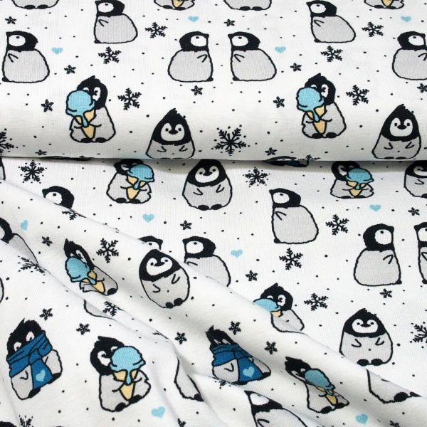 Jersey Pinguin Schneeflocken weiß – Baumwolljersey Jesse von Swafing