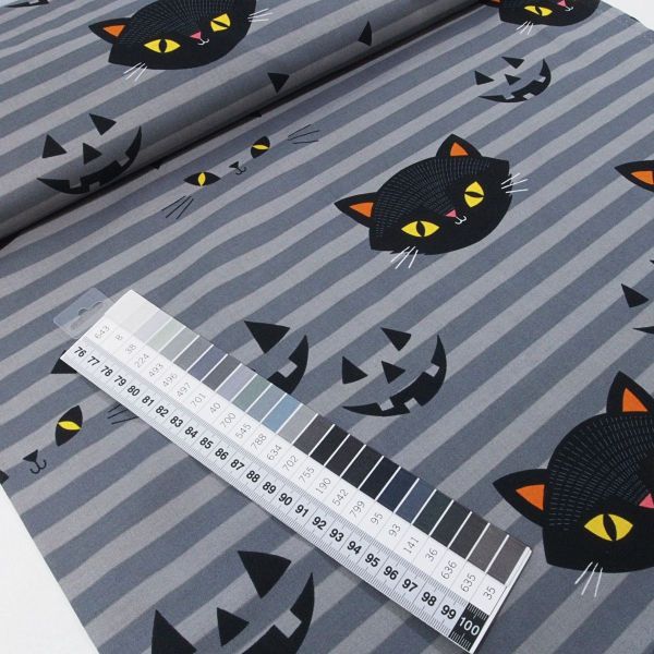 Baumwolle Streifen Katze Kürbis Halloween - hide-n-go-kitty by AHF