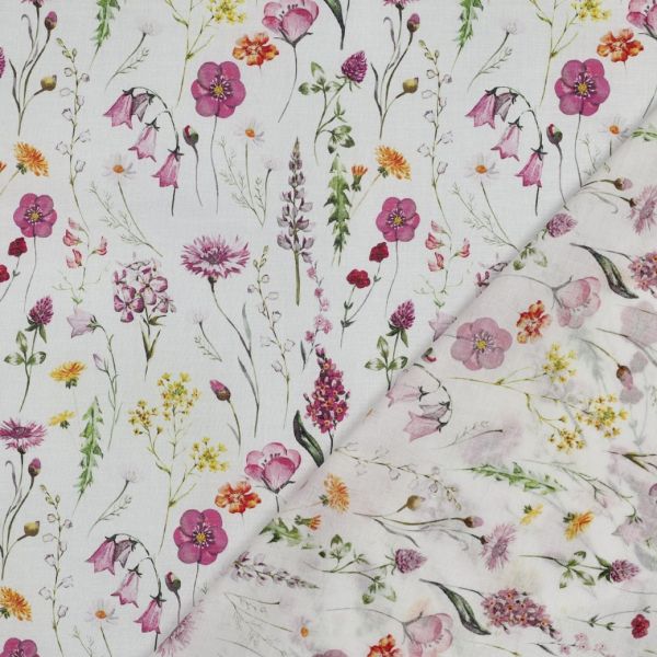 Zarter Baumwollstoff weiß mit filigranen Blüten - Cotton Voile Digital Flowers