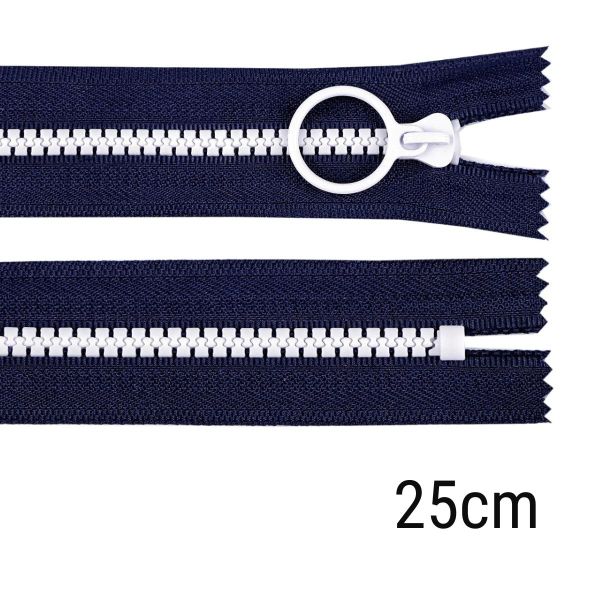 Reißverschluss Profil 25cm lang nicht teilbar für Taschen & Mäppchen blau weiß