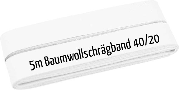 5m Schrägband aus Baumwolle weiß - Baumwollschrägband 40/20/10