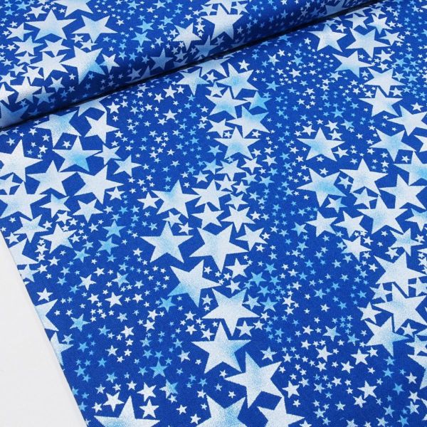 Baumwolle Sterne blau silber glitzer - Snowflake Pearl Frost