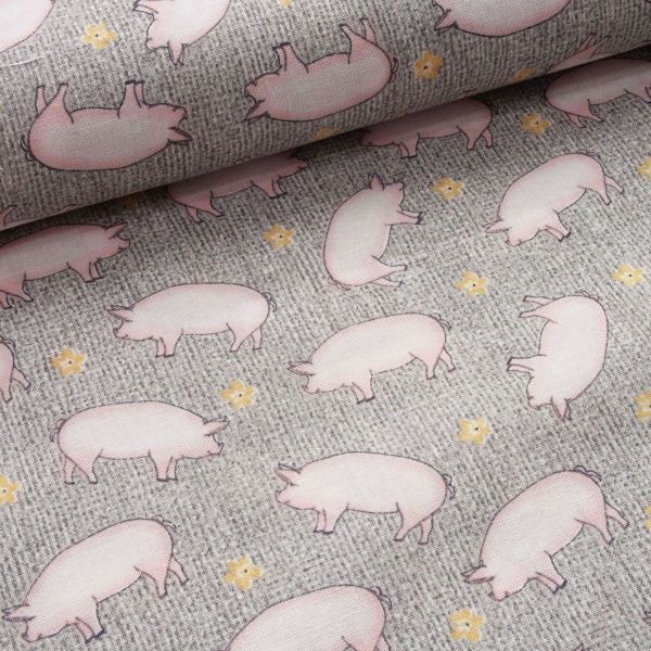 Baumwolle Schweine Bauernhof grau – Farm Fresh by Jessica Flick