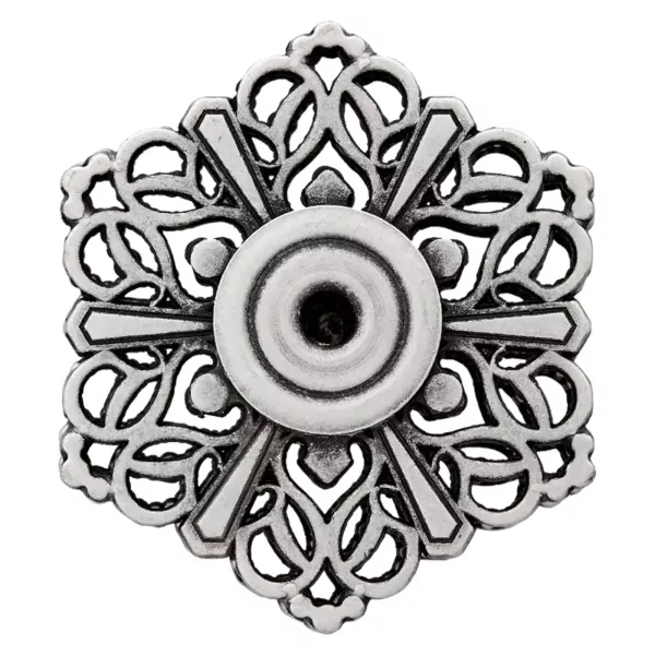 Dekorativer Annäh-Druckknopf aus Metall 32mm altsilber mit floralem Muster