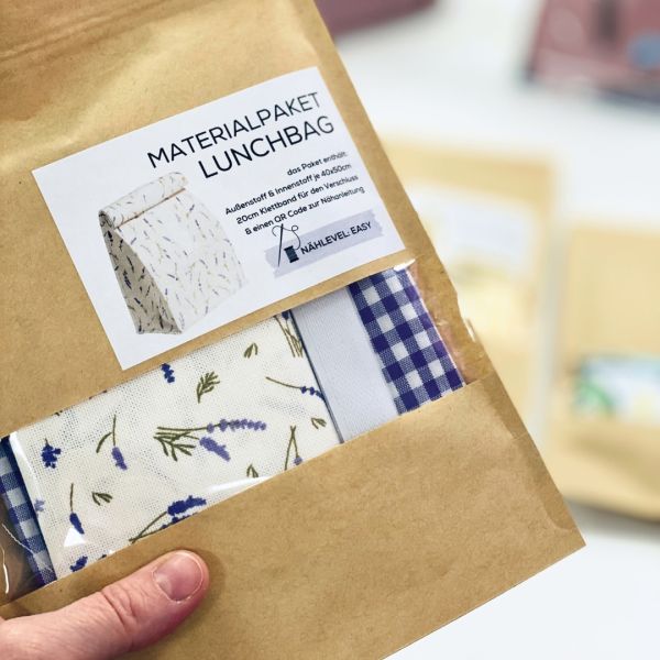 Materialpaket für eine Lunch Bag - Canvas Computer Nerd Vichy Karo grau - Geschenkset