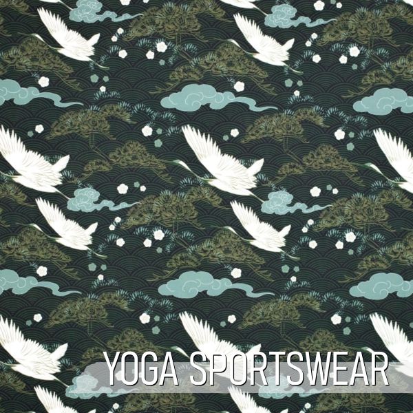 YOGA STRETCH Bird mint petrol - Funktionsjersey für Sportbekleidung Kranich Blüten Asia