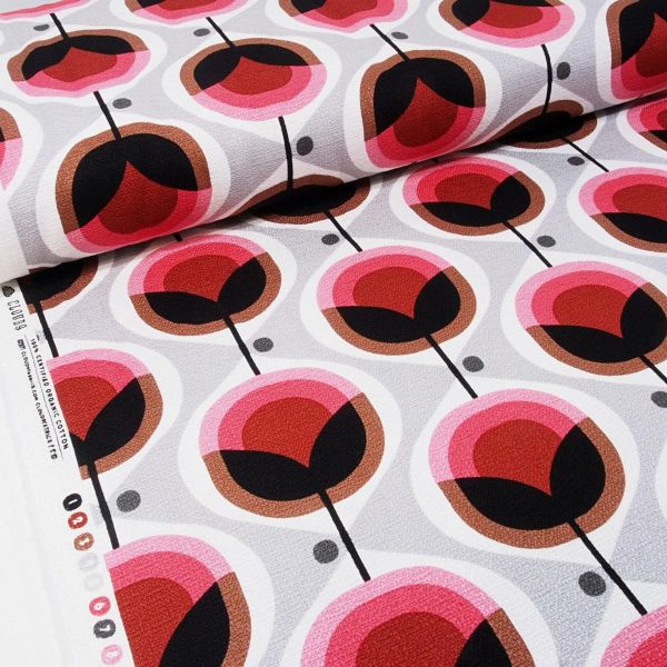 Bio Baumwolle Maxi Blüten Tulpen pink grau - Modern Retro Barkcloth Geo floral Dekostoff