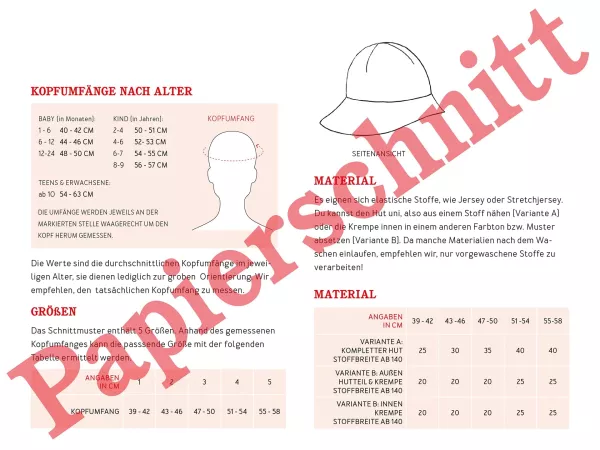 Schnittmuster LILLI • Sommerhut aus Jersey von Studio Schnittreif • KU 39-58cm