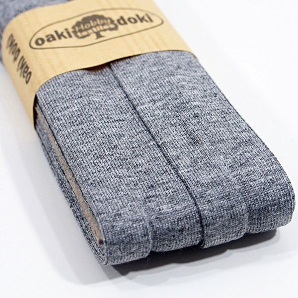 3m Elastisches Schrägband aus Jersey grau meliert - Jerseyschrägband 40/20/10