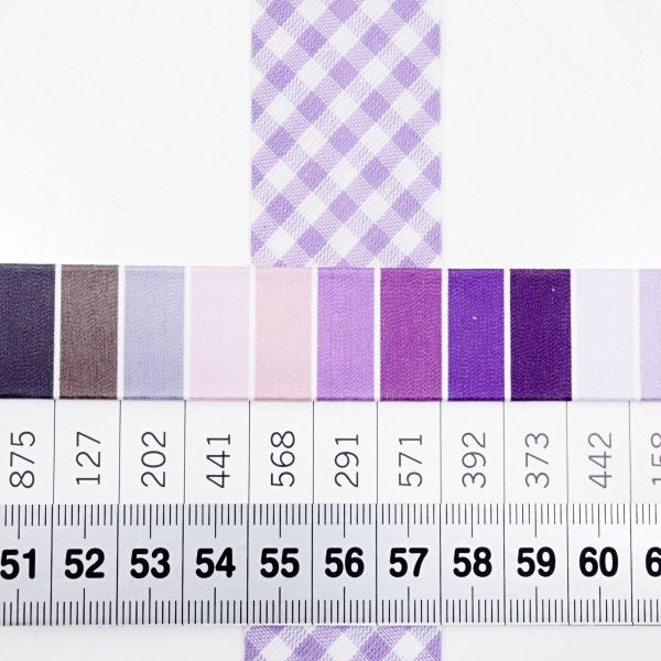 Breites Schrägband flieder kariert 60/30mm gefalzt – Fb. 68 Vichykaro lila