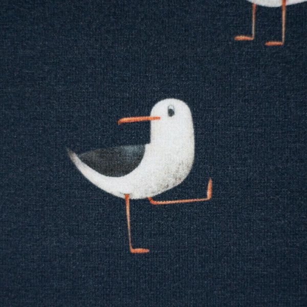 Baumwolljersey freche Möwe dunkelblau navy – Serie Aurich maritim by Swafing