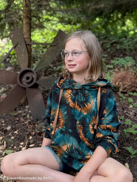 Modal French Terry Kira petrol schwarz rost Batik – Swafing